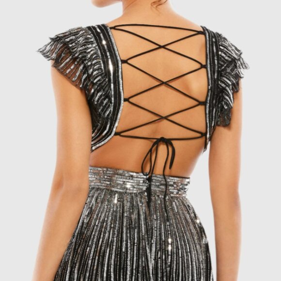 NEW MAC DUGGAL Sequined Cut Out Ruffled Cap Sleeve Lace Up Gown SIZE 8#2413* - Picture 5 of 10